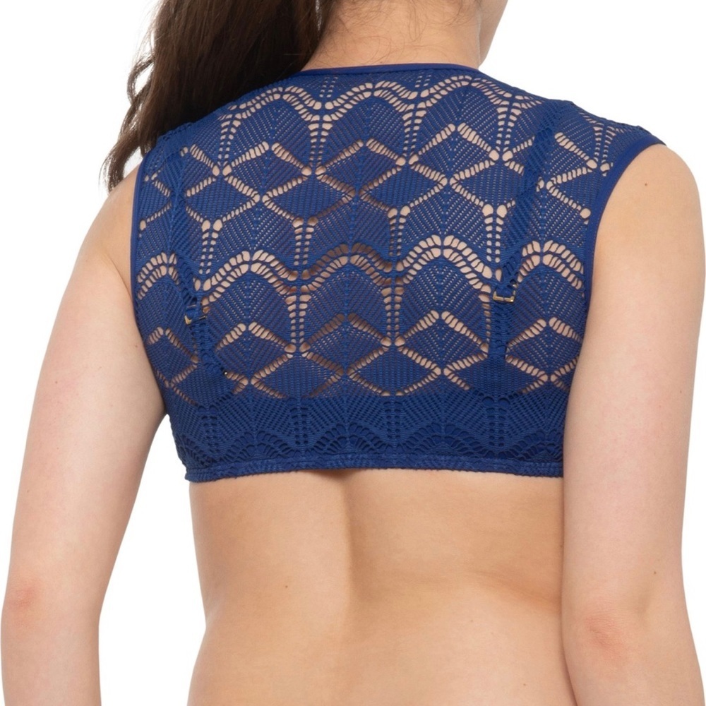 La Blanca Crochet Tie-Front Bikini Top Cap-Sleeve - Picture 6 of 7